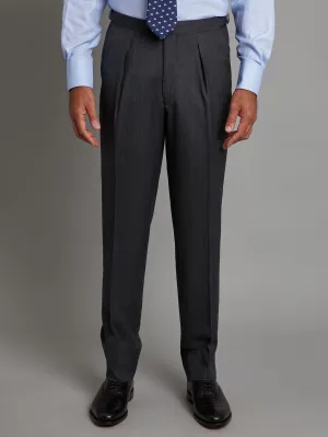 Pleated Suit Pants - Grey Herringbone