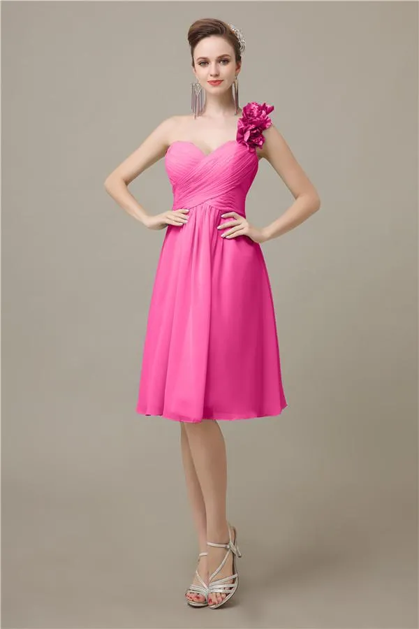 A-line Chiffon One Shoulder Knee-Length Short Bridesmaid Dresses