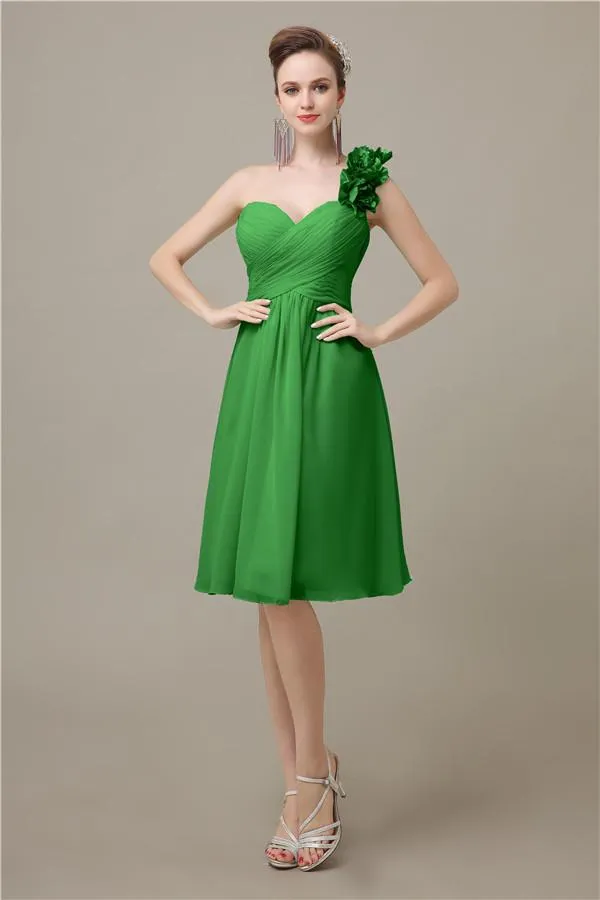 A-line Chiffon One Shoulder Knee-Length Short Bridesmaid Dresses