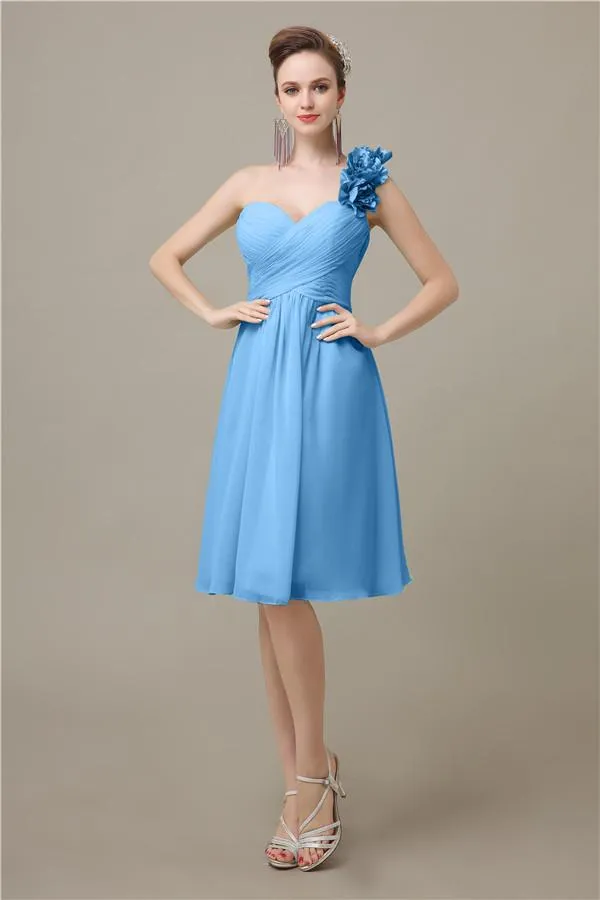 A-line Chiffon One Shoulder Knee-Length Short Bridesmaid Dresses