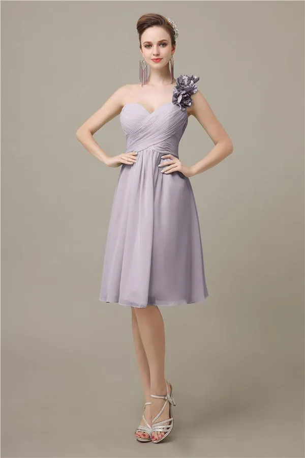 A-line Chiffon One Shoulder Knee-Length Short Bridesmaid Dresses