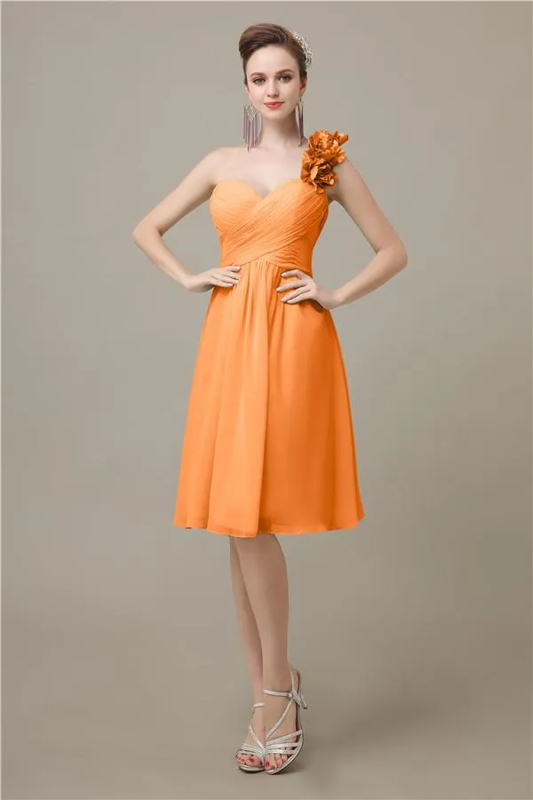 A-line Chiffon One Shoulder Knee-Length Short Bridesmaid Dresses