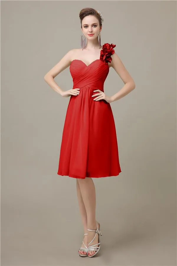 A-line Chiffon One Shoulder Knee-Length Short Bridesmaid Dresses