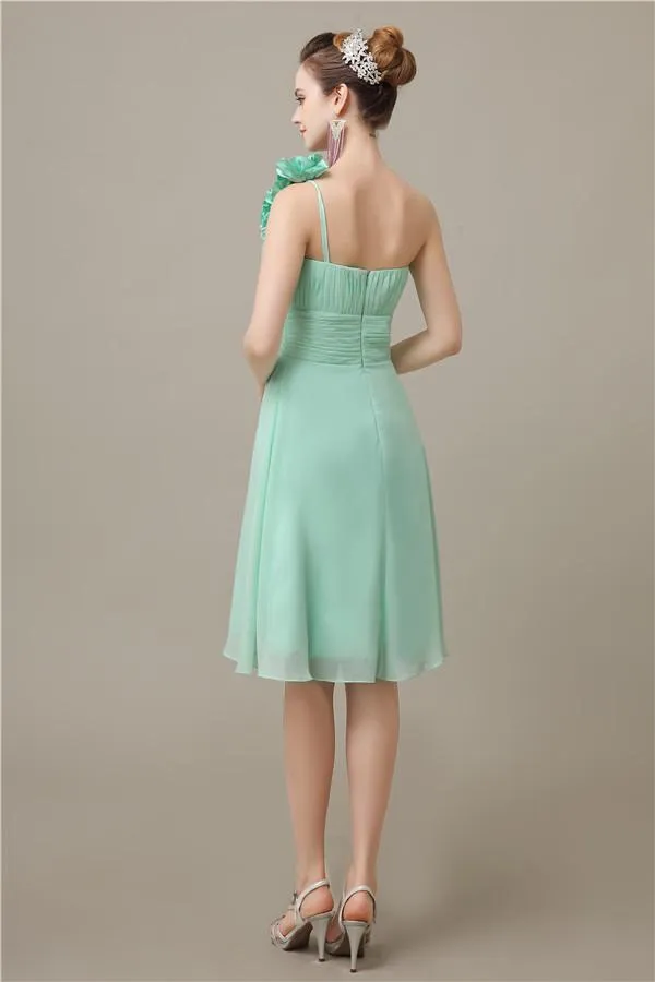 A-line Chiffon One Shoulder Knee-Length Short Bridesmaid Dresses