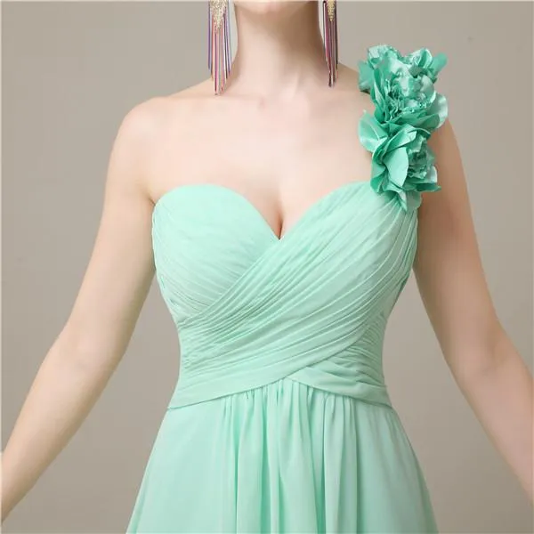 A-line Chiffon One Shoulder Knee-Length Short Bridesmaid Dresses