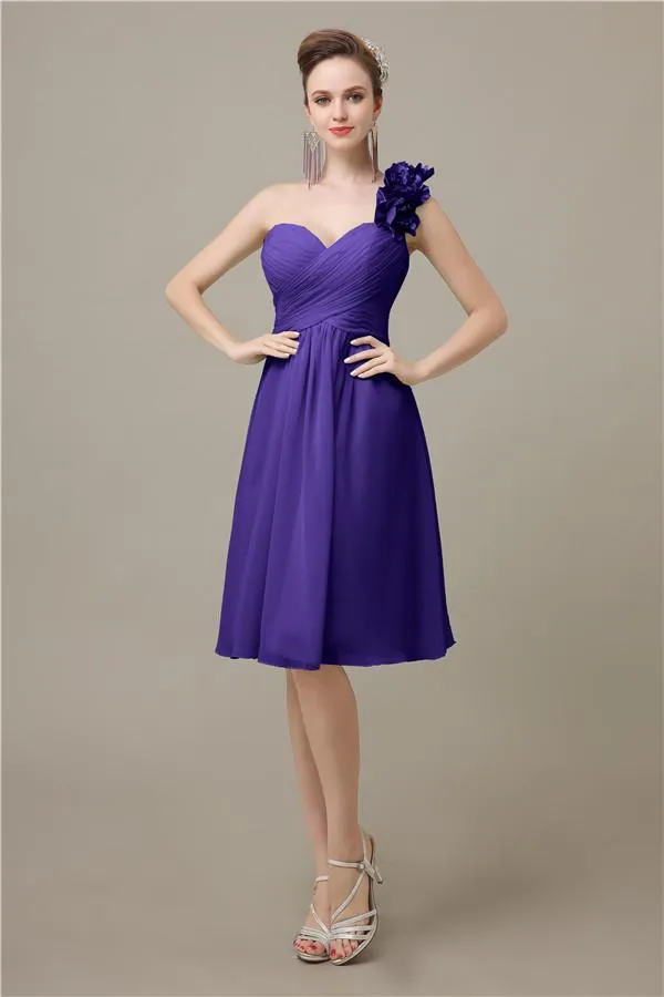 A-line Chiffon One Shoulder Knee-Length Short Bridesmaid Dresses