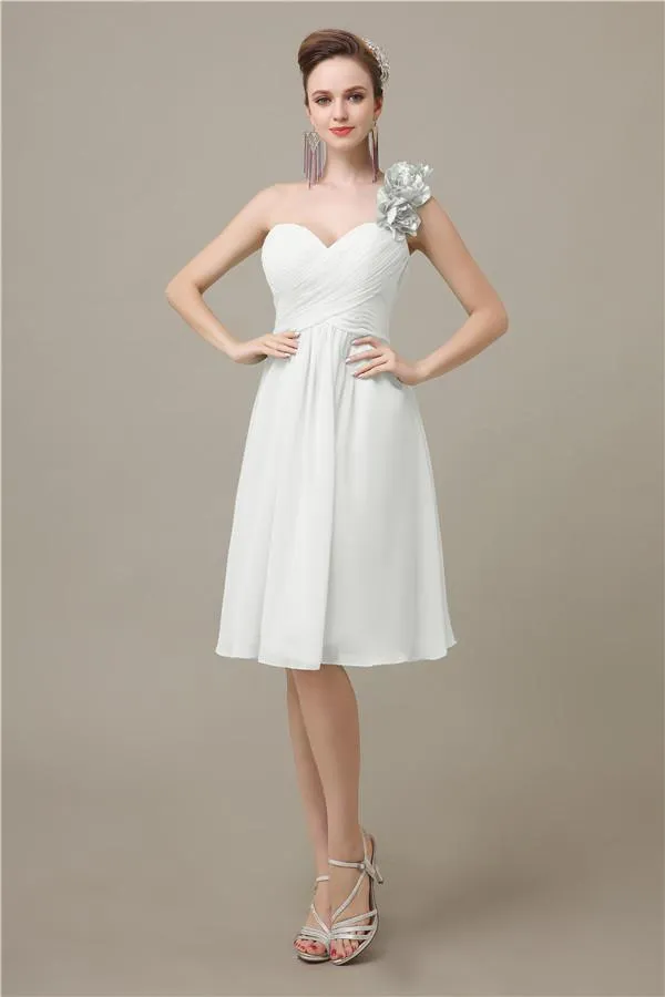 A-line Chiffon One Shoulder Knee-Length Short Bridesmaid Dresses