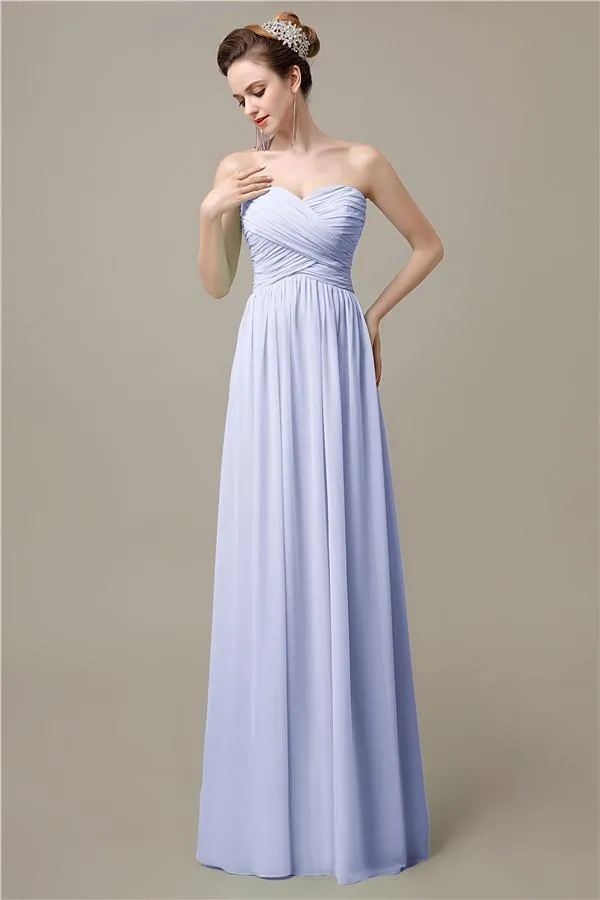 A-line Sweetheart Chiffon Floor-Length Long Bridesmaid Dresses