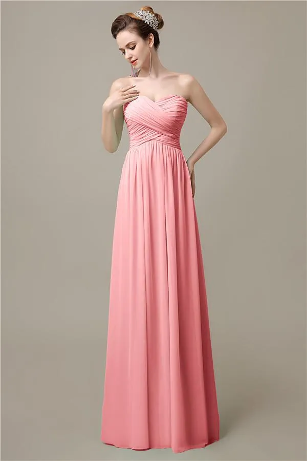 A-line Sweetheart Chiffon Floor-Length Long Bridesmaid Dresses