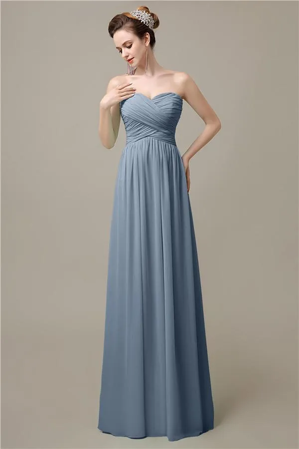 A-line Sweetheart Chiffon Floor-Length Long Bridesmaid Dresses