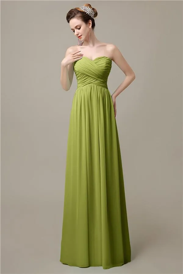 A-line Sweetheart Chiffon Floor-Length Long Bridesmaid Dresses