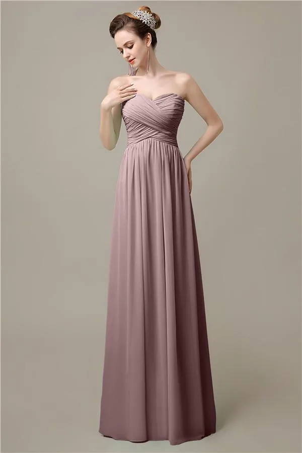 A-line Sweetheart Chiffon Floor-Length Long Bridesmaid Dresses