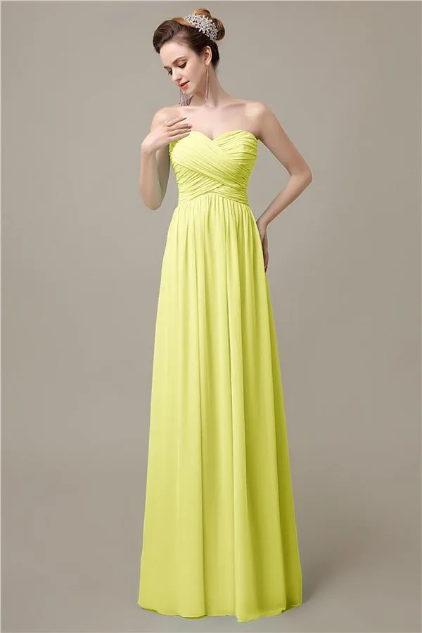 A-line Sweetheart Chiffon Floor-Length Long Bridesmaid Dresses