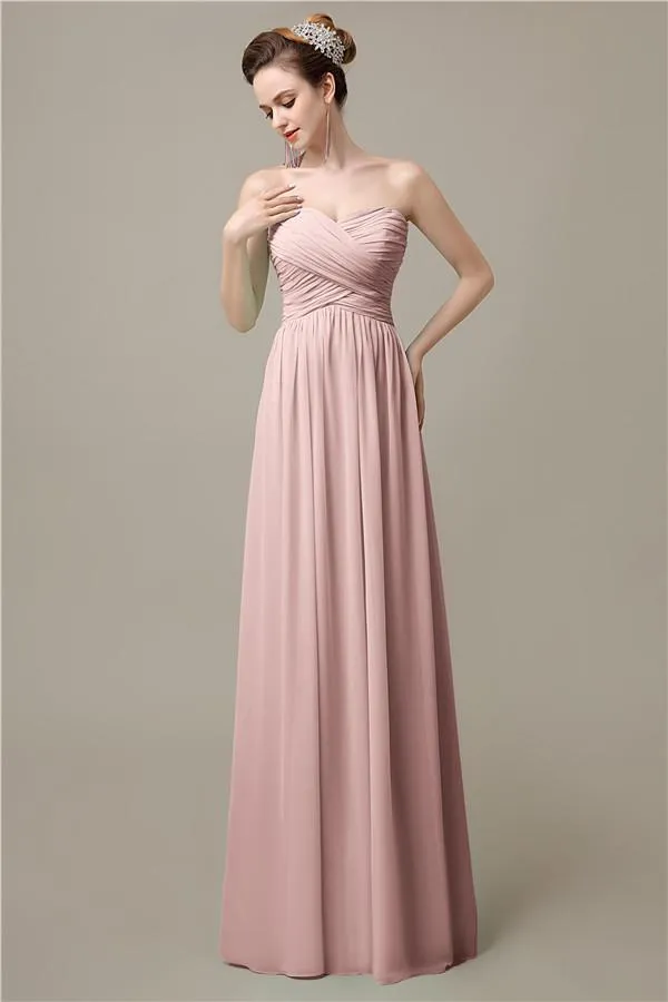 A-line Sweetheart Chiffon Floor-Length Long Bridesmaid Dresses