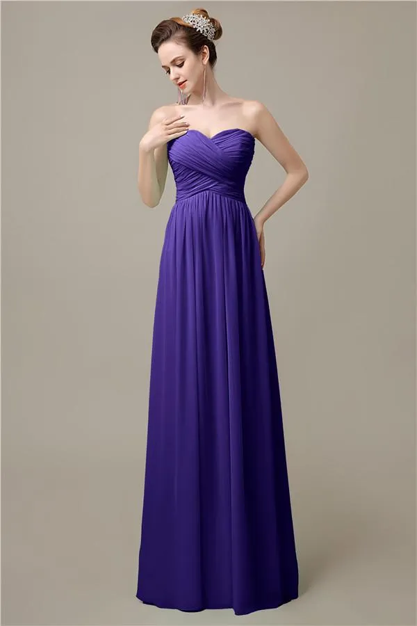 A-line Sweetheart Chiffon Floor-Length Long Bridesmaid Dresses