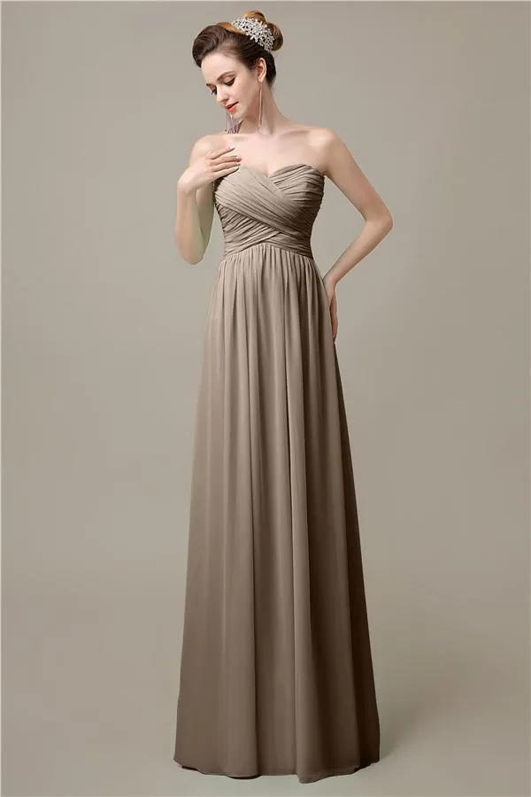 A-line Sweetheart Chiffon Floor-Length Long Bridesmaid Dresses