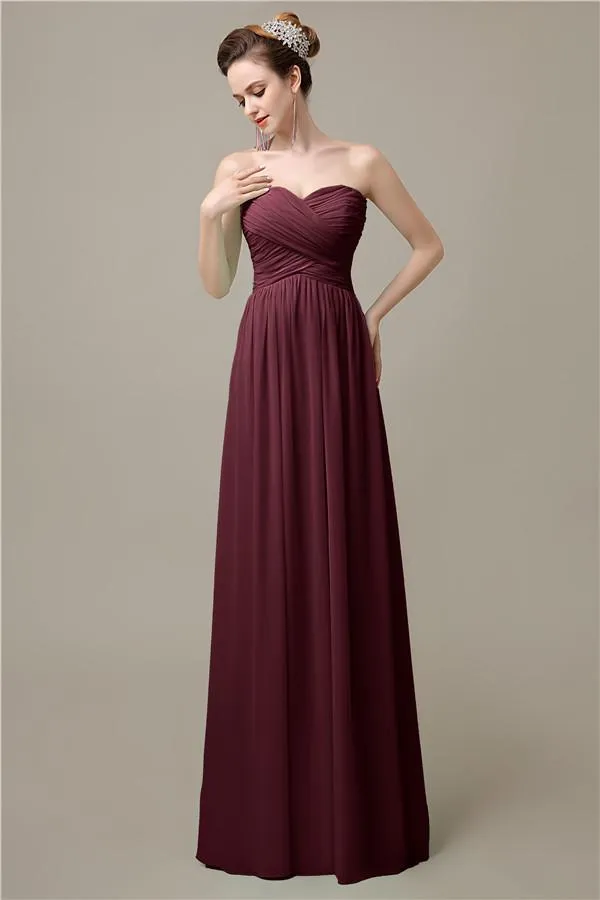 A-line Sweetheart Chiffon Floor-Length Long Bridesmaid Dresses