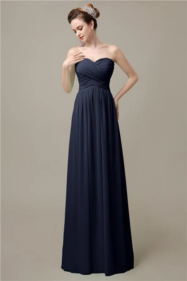 A-line Sweetheart Chiffon Floor-Length Long Bridesmaid Dresses