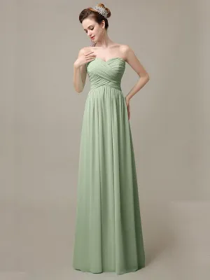 A-line Sweetheart Chiffon Floor-Length Long Bridesmaid Dresses