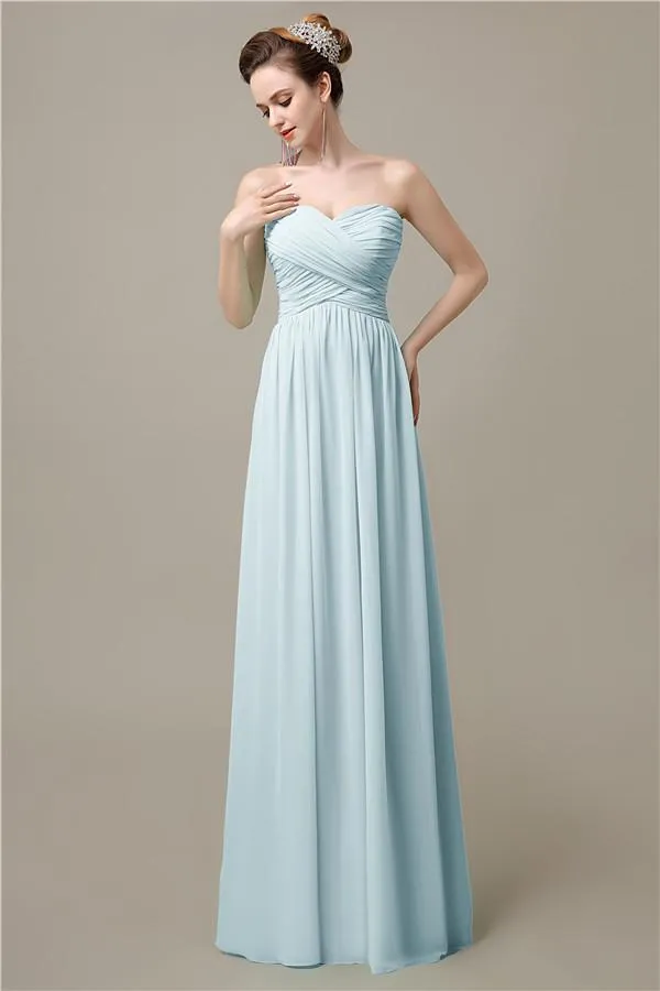 A-line Sweetheart Chiffon Floor-Length Long Bridesmaid Dresses