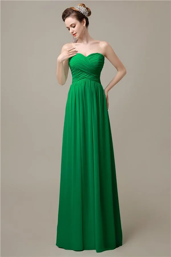 A-line Sweetheart Chiffon Floor-Length Long Bridesmaid Dresses