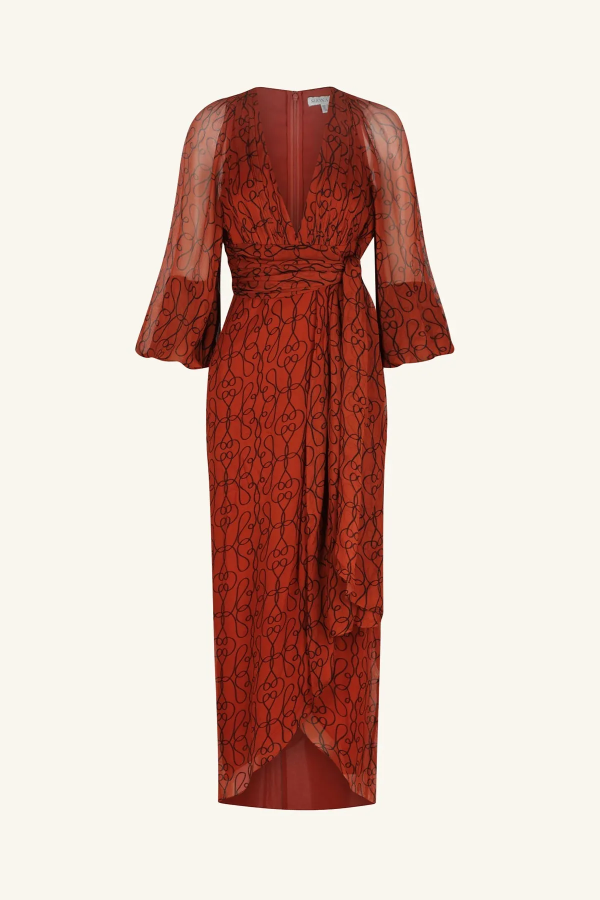 ATRANI PLUNGED LONG SLEEVE MIDI DRESS