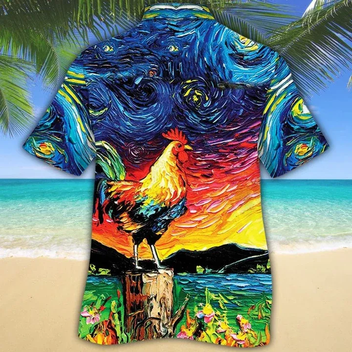 Awesome Rooster Gift For Animal Lovers Appealing Night Sky Art Hawaiian Shirt