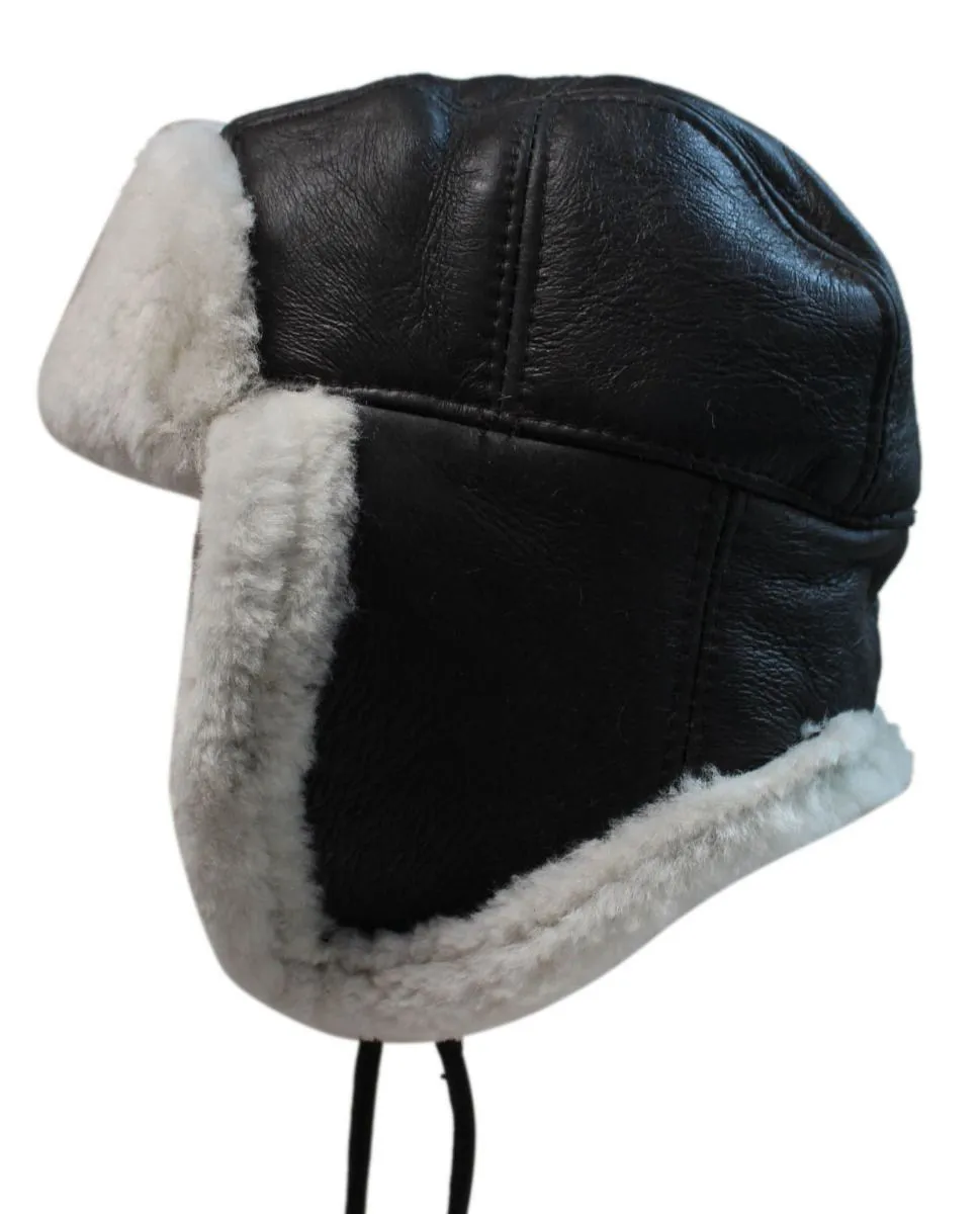 B3 Style Sheepskin Biggles Flying Hat Brown & Cream