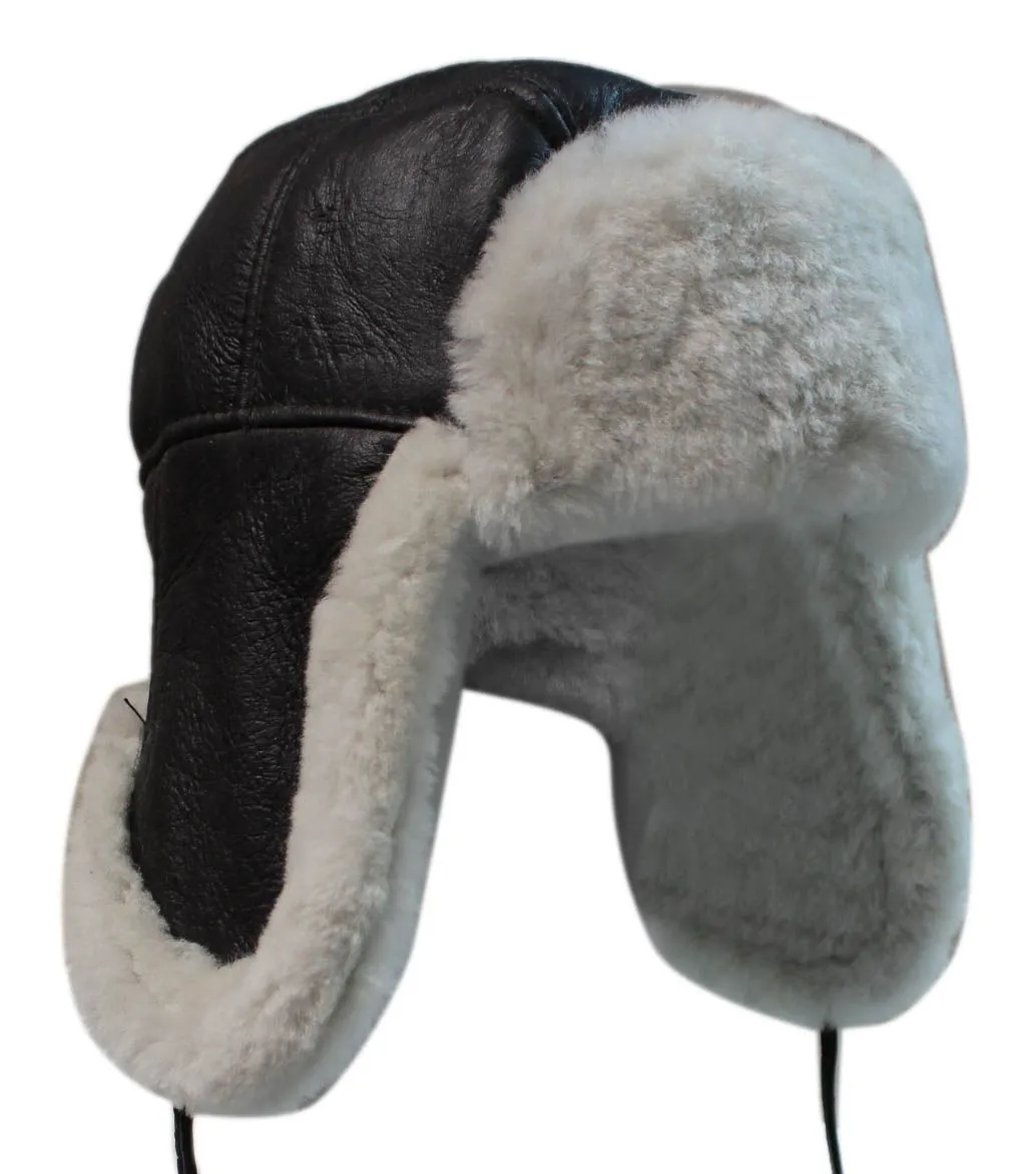 B3 Style Sheepskin Biggles Flying Hat Brown & Cream