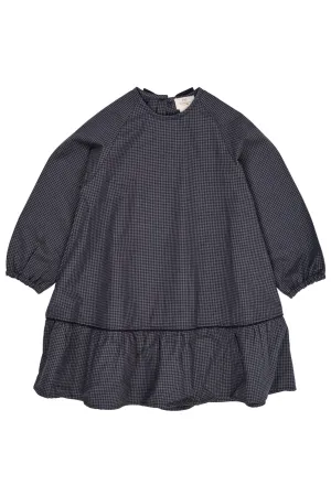 CHECK DRESS W. BOW - NAVY CHECK COMBI