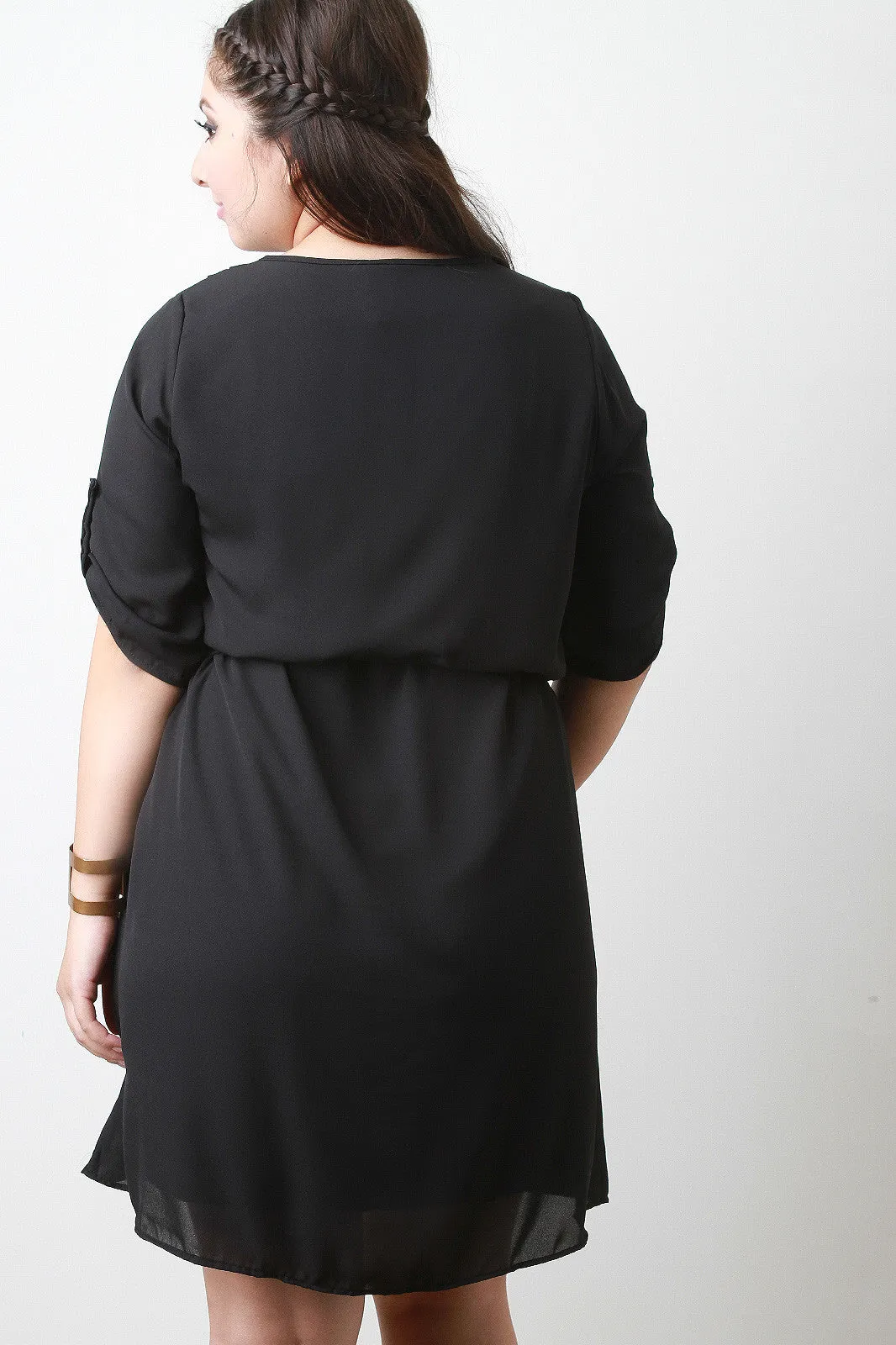 Chiffon Zipper V-Neck Dress