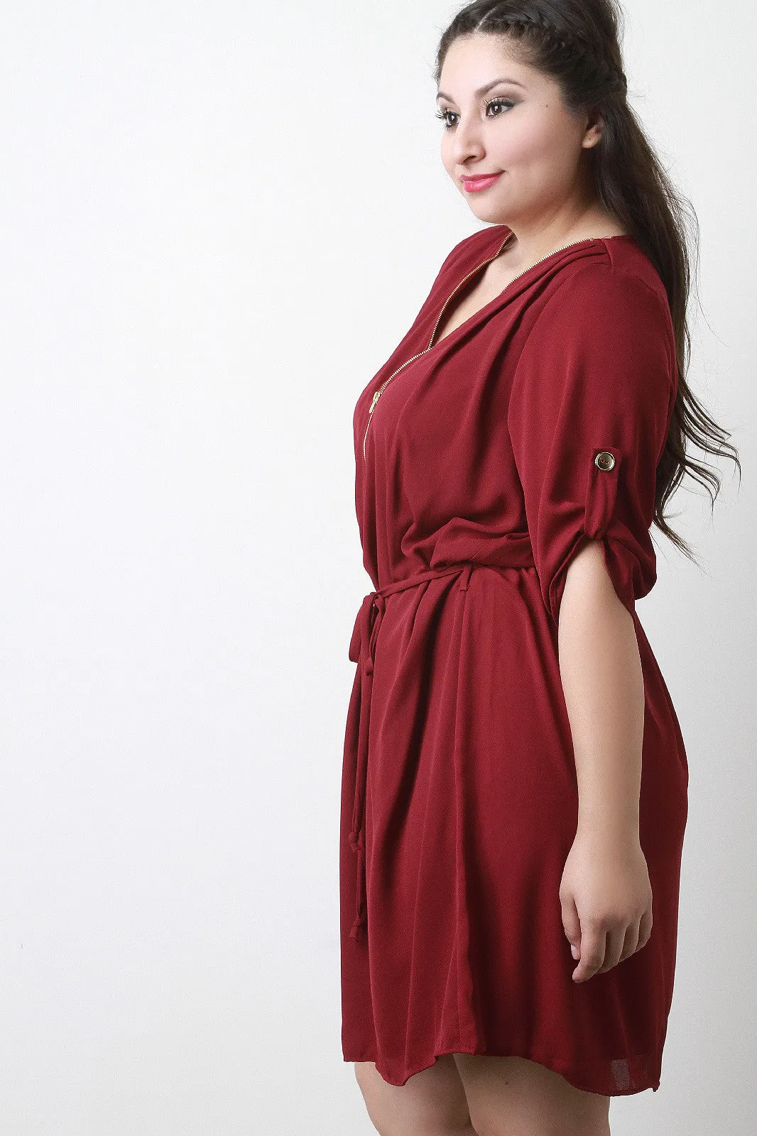 Chiffon Zipper V-Neck Dress