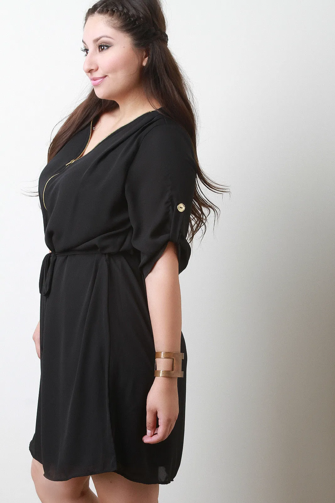 Chiffon Zipper V-Neck Dress