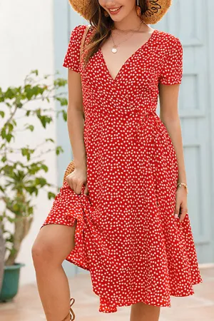 Ditsy Floral V-neck Slit Chiffon Dress