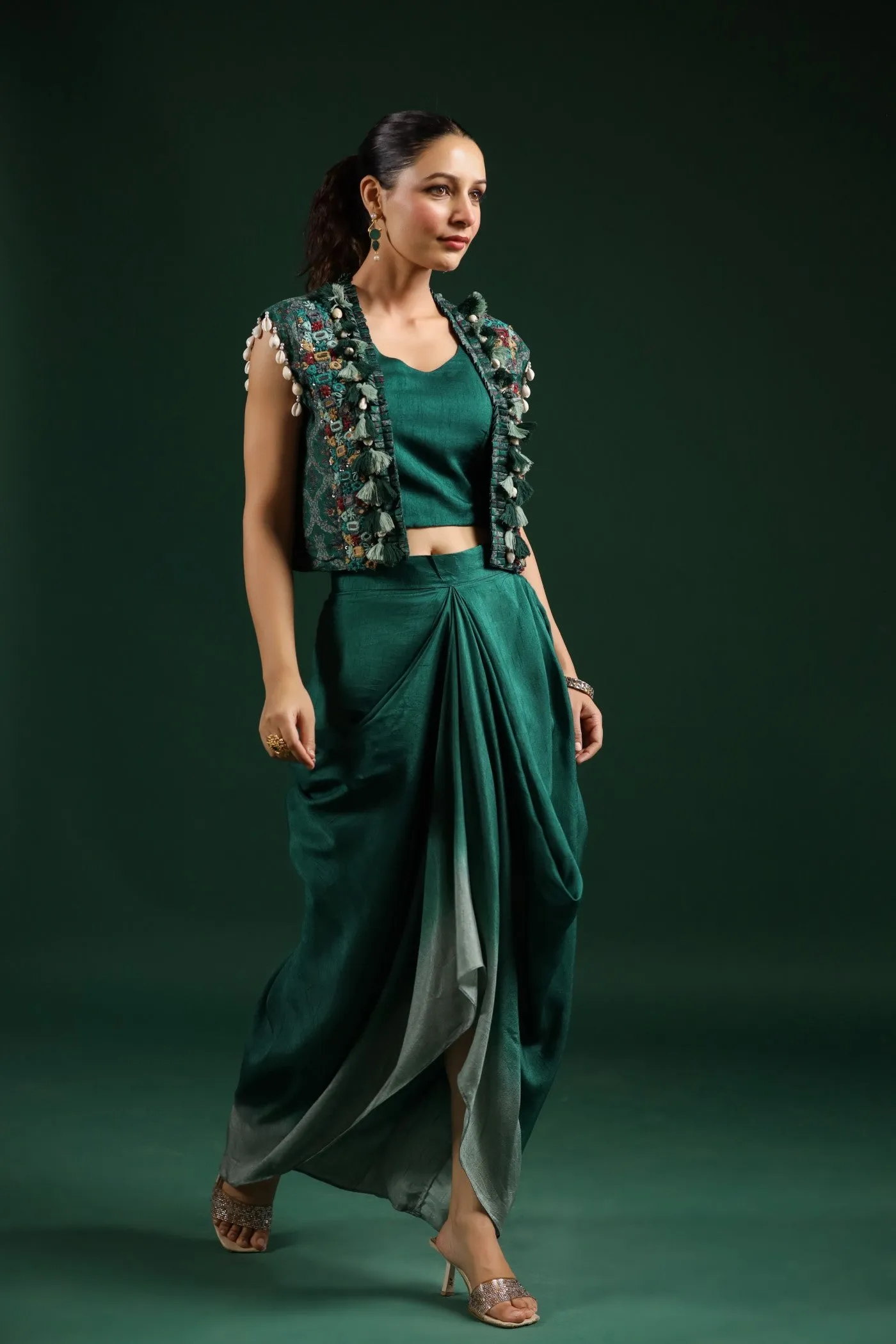 Emerald Green Ombre Dyed Cape Dress