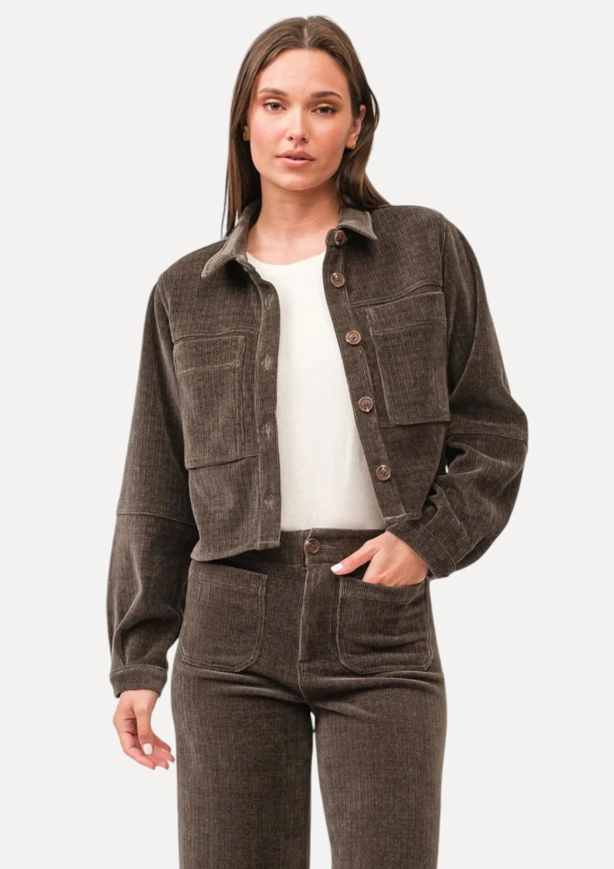 Gina Cropped Snap Front Jacket - Dark Olive