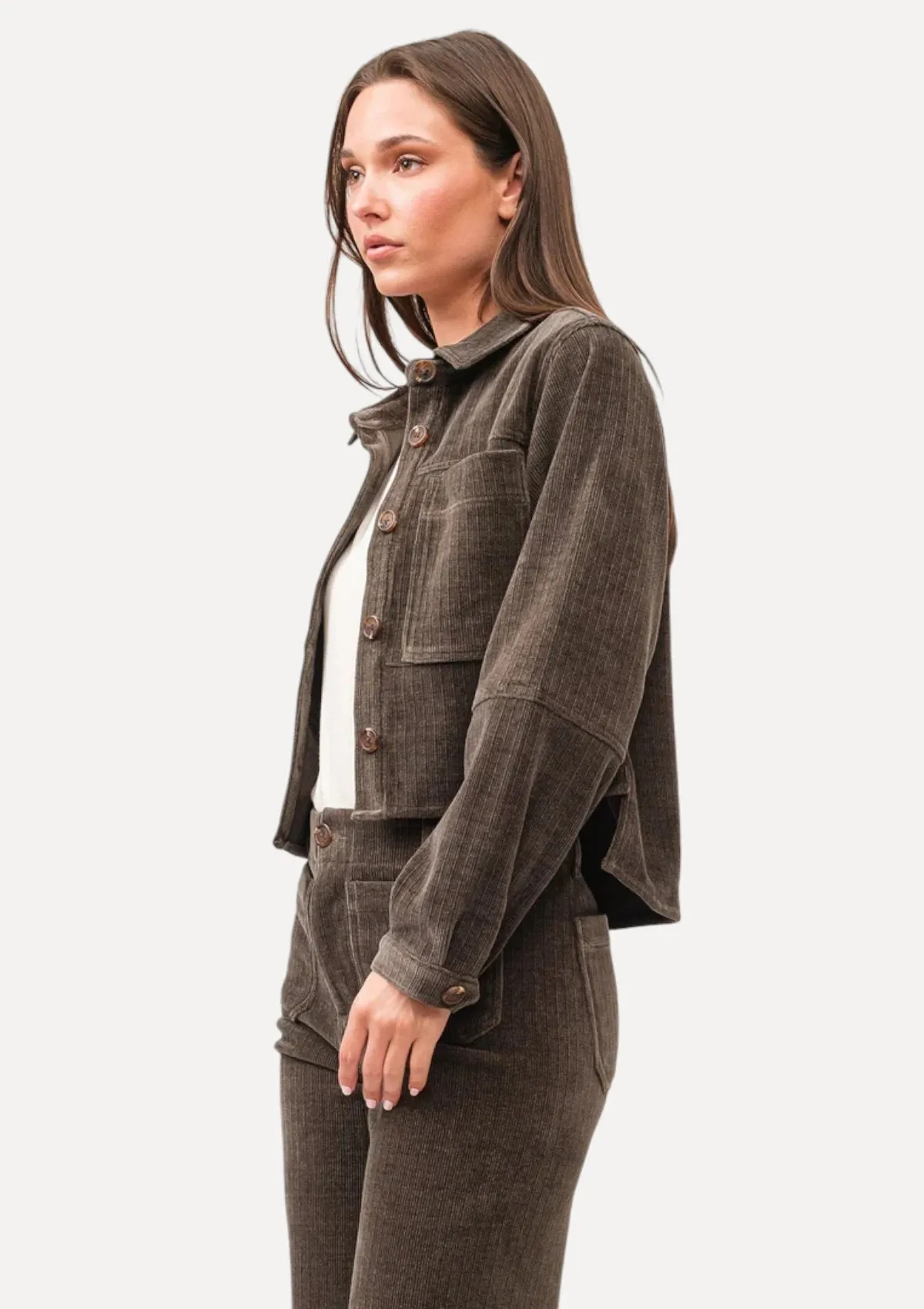 Gina Cropped Snap Front Jacket - Dark Olive