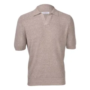 GRAN SASSO Cotton Linen Knit Short Sleeve LIGHT BROWN