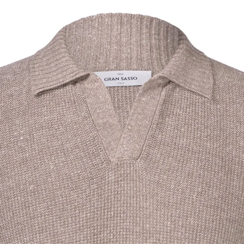 GRAN SASSO Cotton Linen Knit Short Sleeve LIGHT BROWN