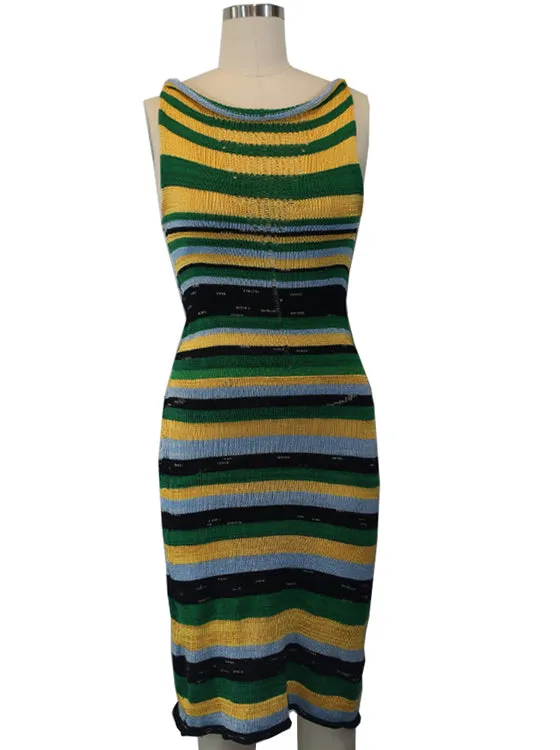 Green Gold Lt. Blue Black Tank Dress