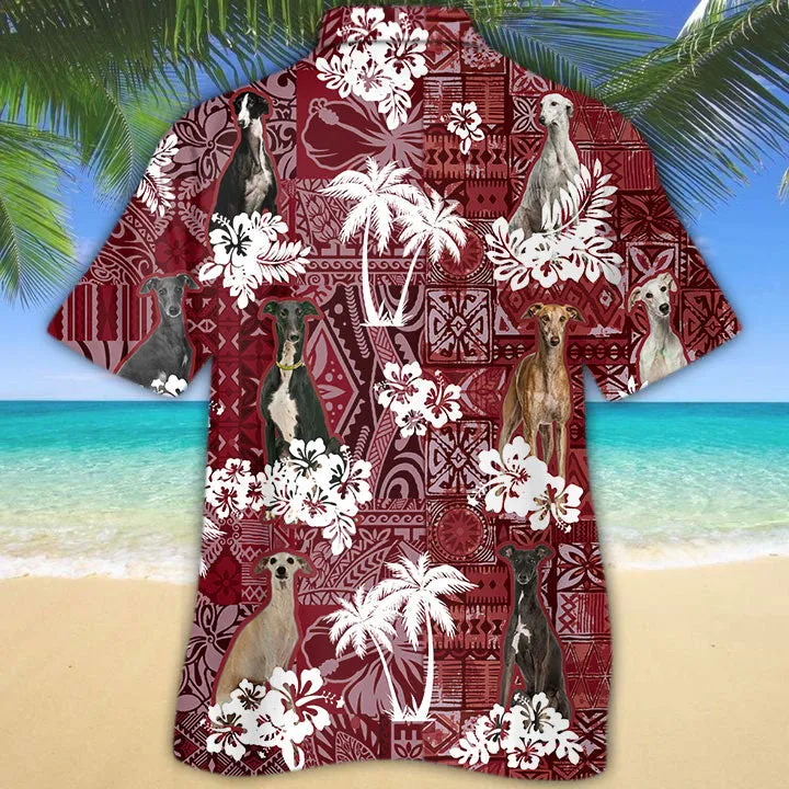 Greyhound Hawaiian Shirt, Dog Hawaiian Shirts Red Tribal Pattern