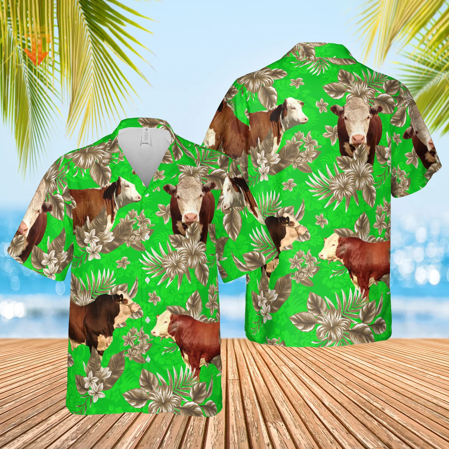 Hereford Cattle Lovers Aloha Pattern All Over Printed 3D Hawaiian Shirt