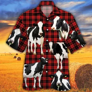 Holstein Friesian Cattle Lovers Red Tartan Pattern Hawaiian Shirt- Animal hawaiian shirt, Cow Aloha Shirt, Gift For Cow Lovers