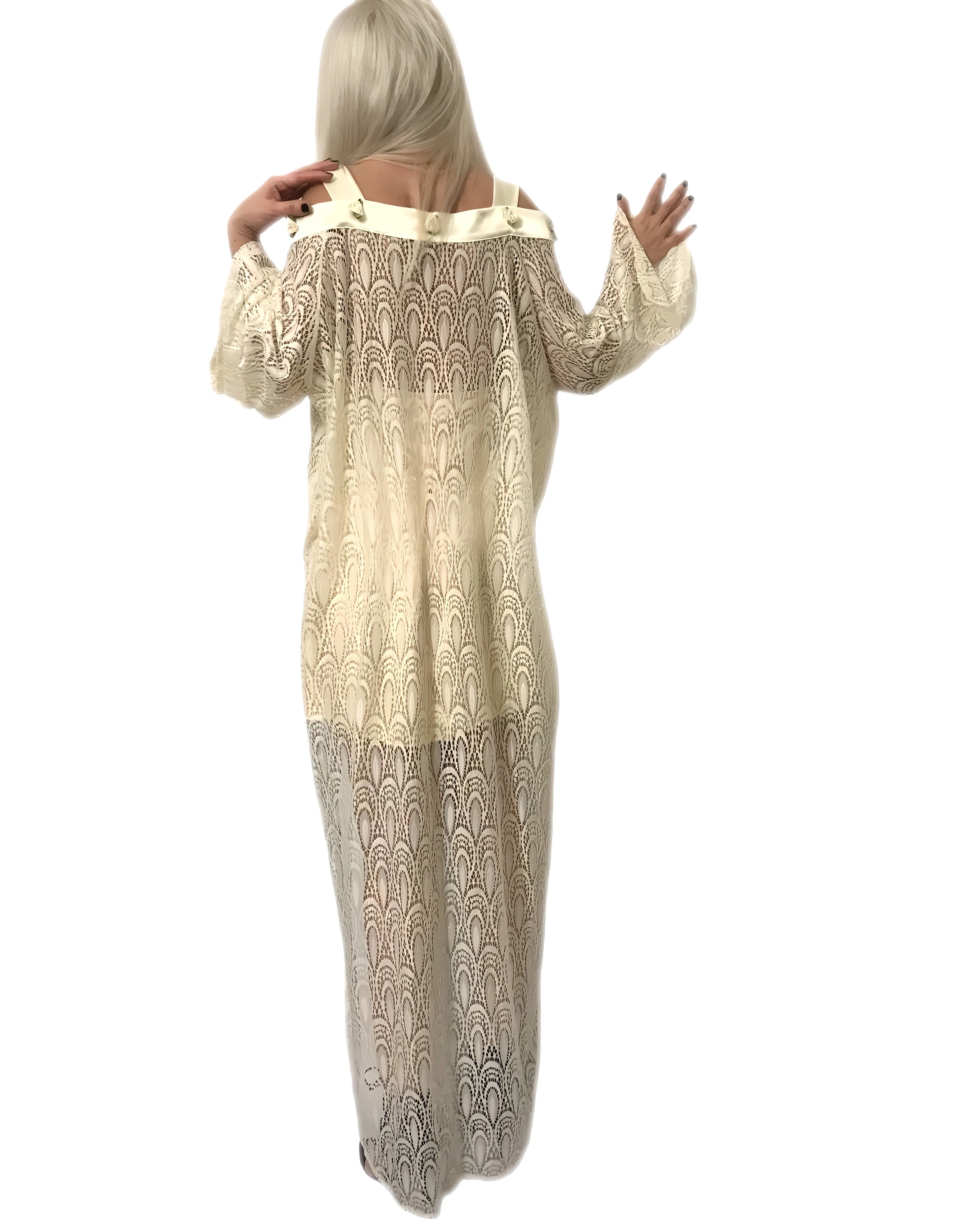 Ivory Sexy Lace Kimono Robe Off- The Shoulder