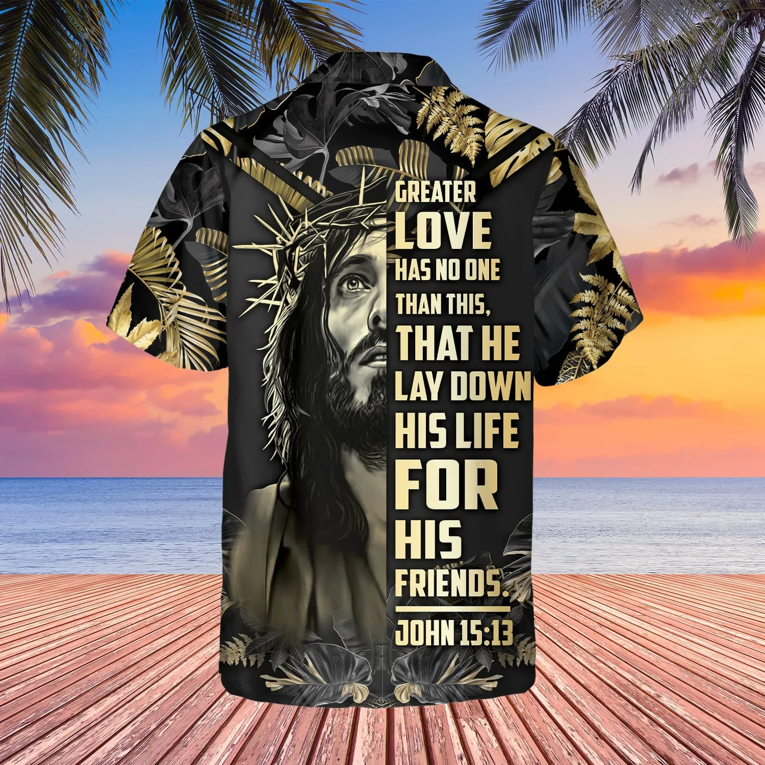 Jesus Hawaiian Shirts For Men, Jesus He Lay Down His Life For His Friends Casual Short Sleeve Jesus Shirt Men