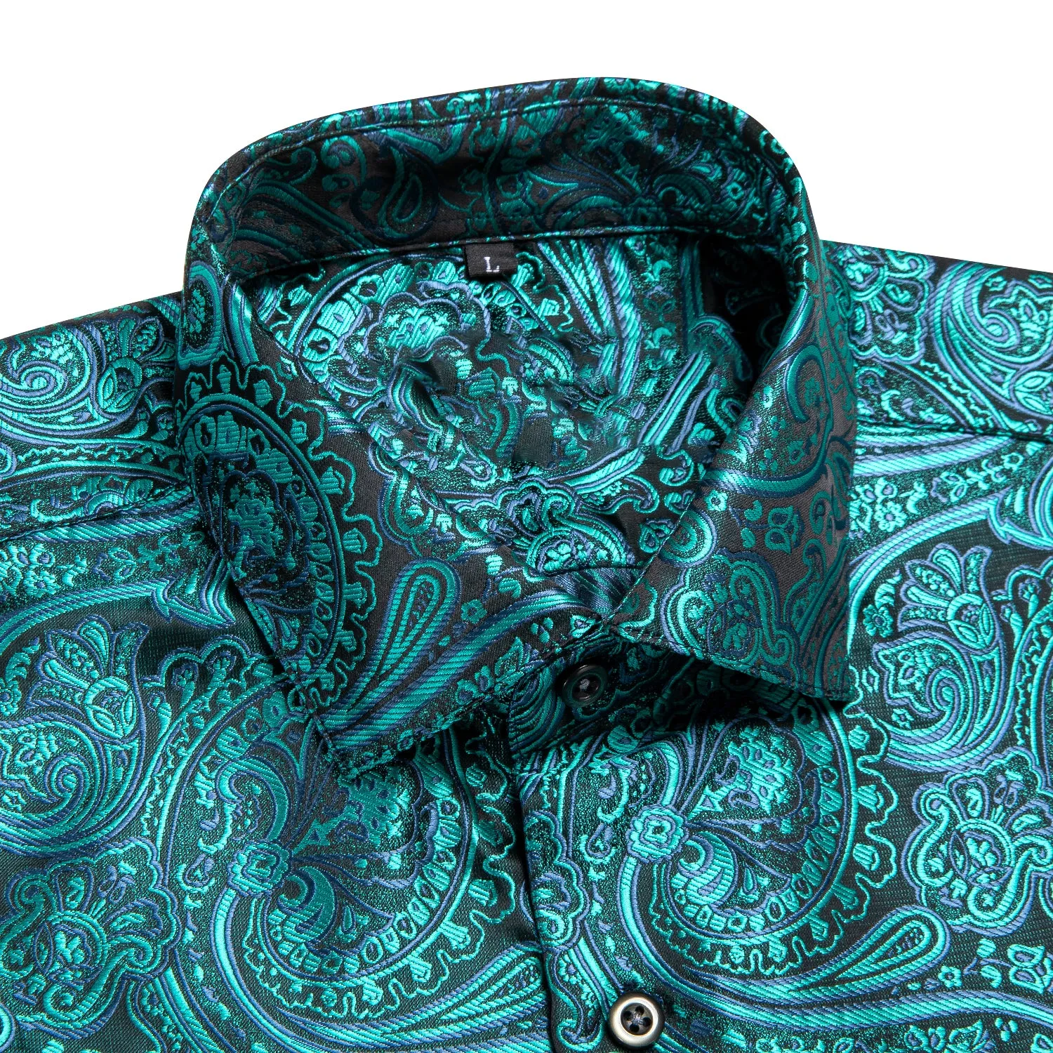 Lake Green Paisley Silk Men's Short Sleeve Shirt