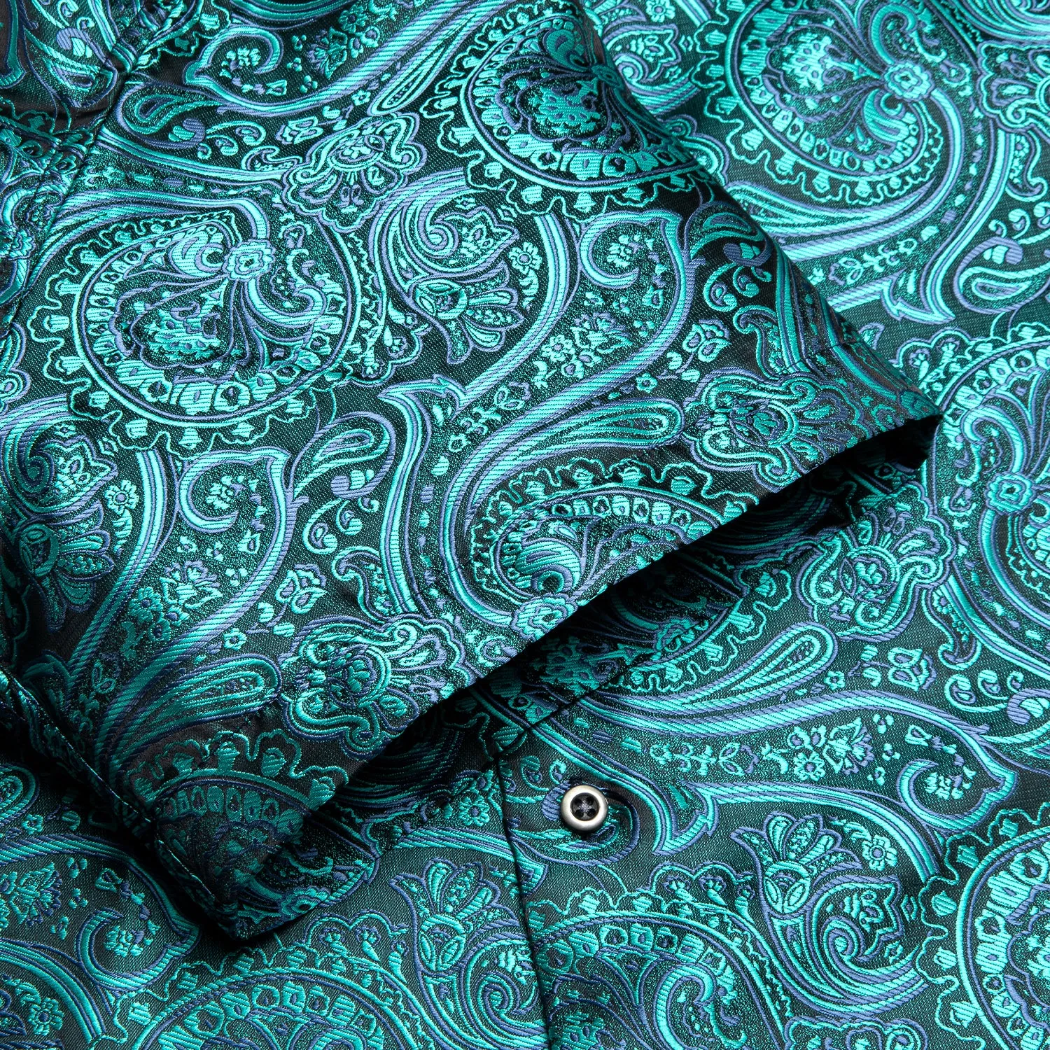 Lake Green Paisley Silk Men's Short Sleeve Shirt