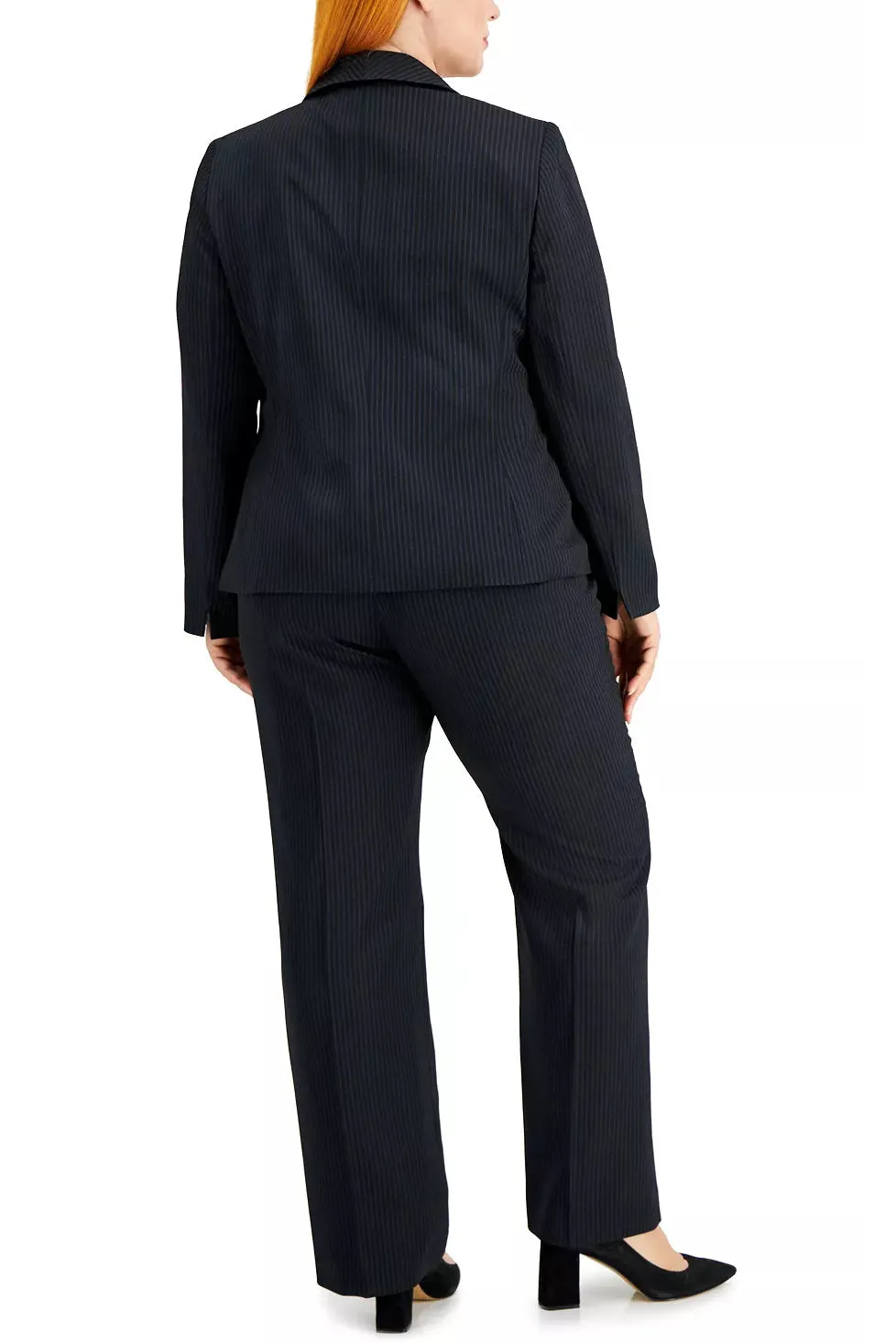 Le Suit Lapel Collar One Button Long Sleeve Jacket With Mid Waist Zipper Hook & Bar Zipper Closure Crepe Pant