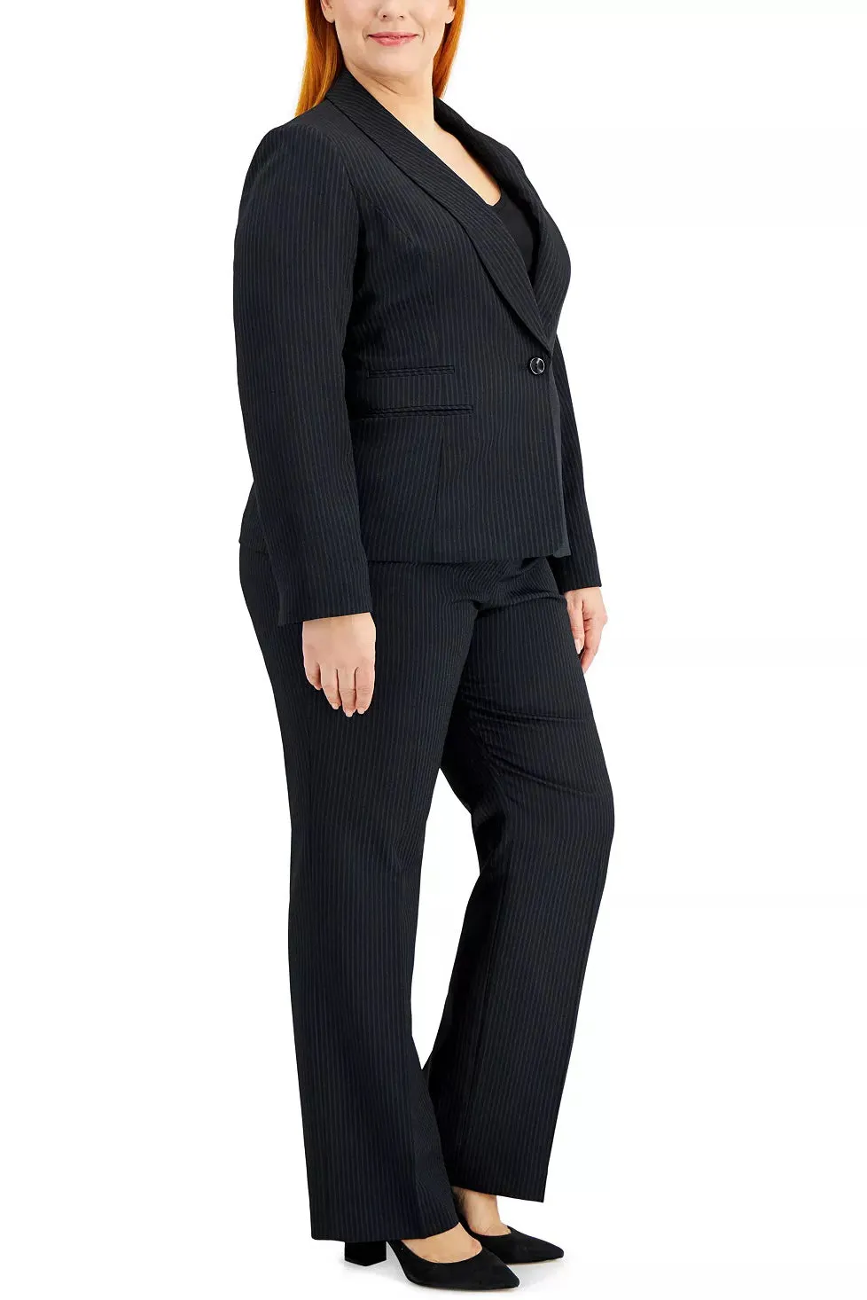 Le Suit Lapel Collar One Button Long Sleeve Jacket With Mid Waist Zipper Hook & Bar Zipper Closure Crepe Pant