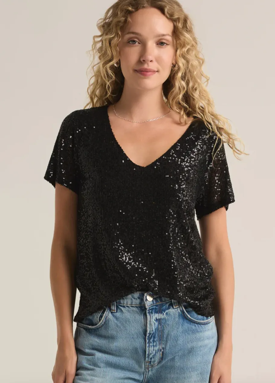 Marbella V-Neck Sequin Top